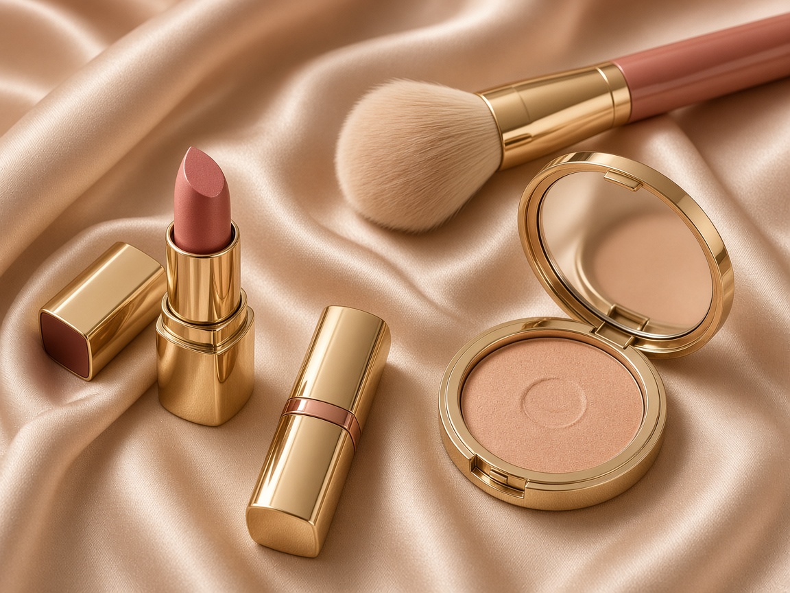 Luxury lipstick and makeup still life